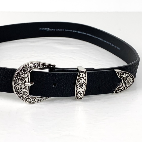 H&M Divided double buckle belt black faux leather with silver hardware size xs - Picture 3 of 9